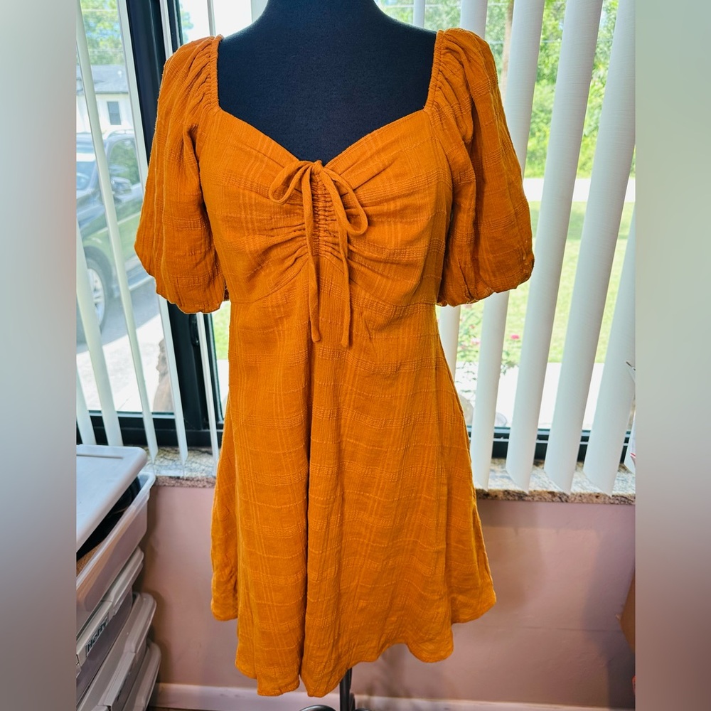 Copper Key Amber Puff Sleeve Mini Dress 100% Cotton Smocked Dress Size Large NEW